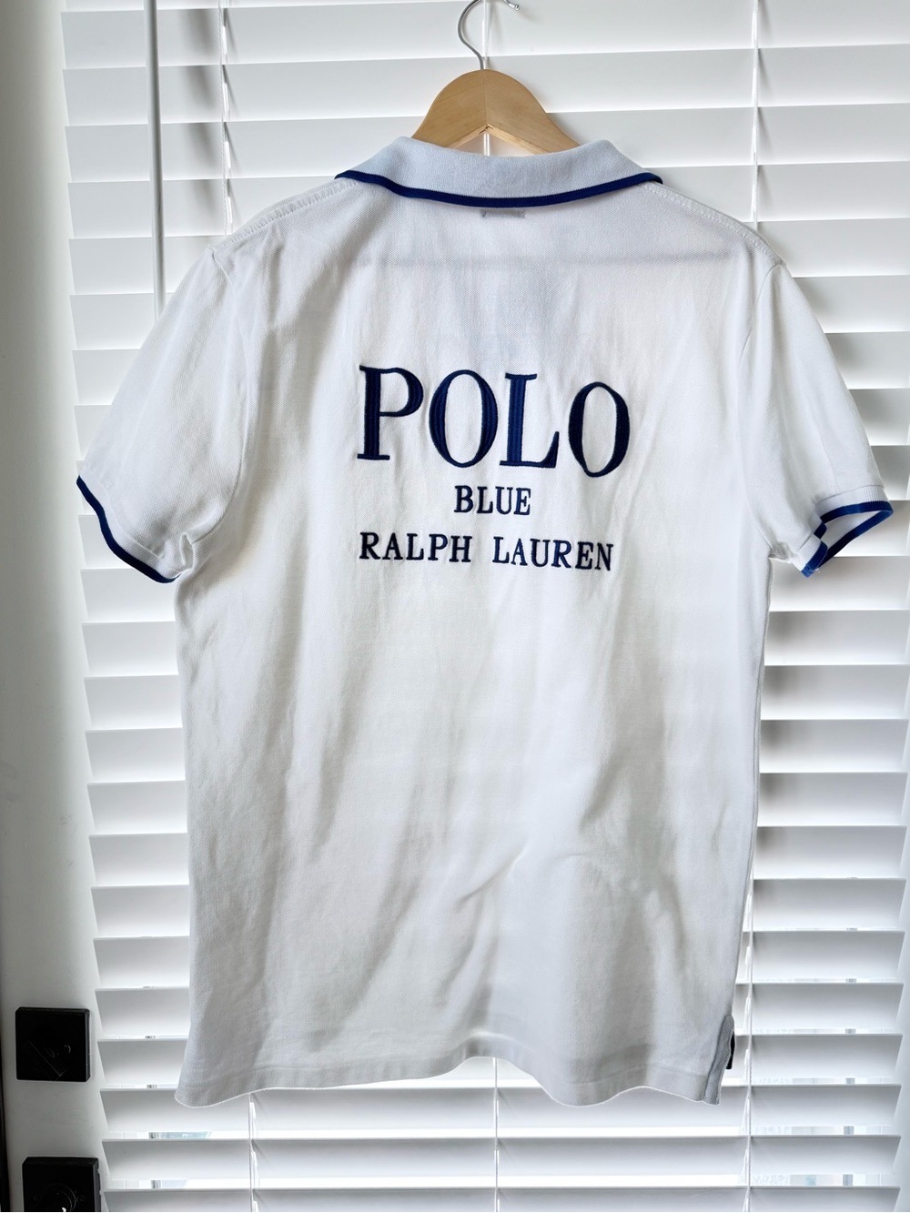 Polo Ralph Lauren Custom Slim Fit Polo Blue Logo White Shirt Size M